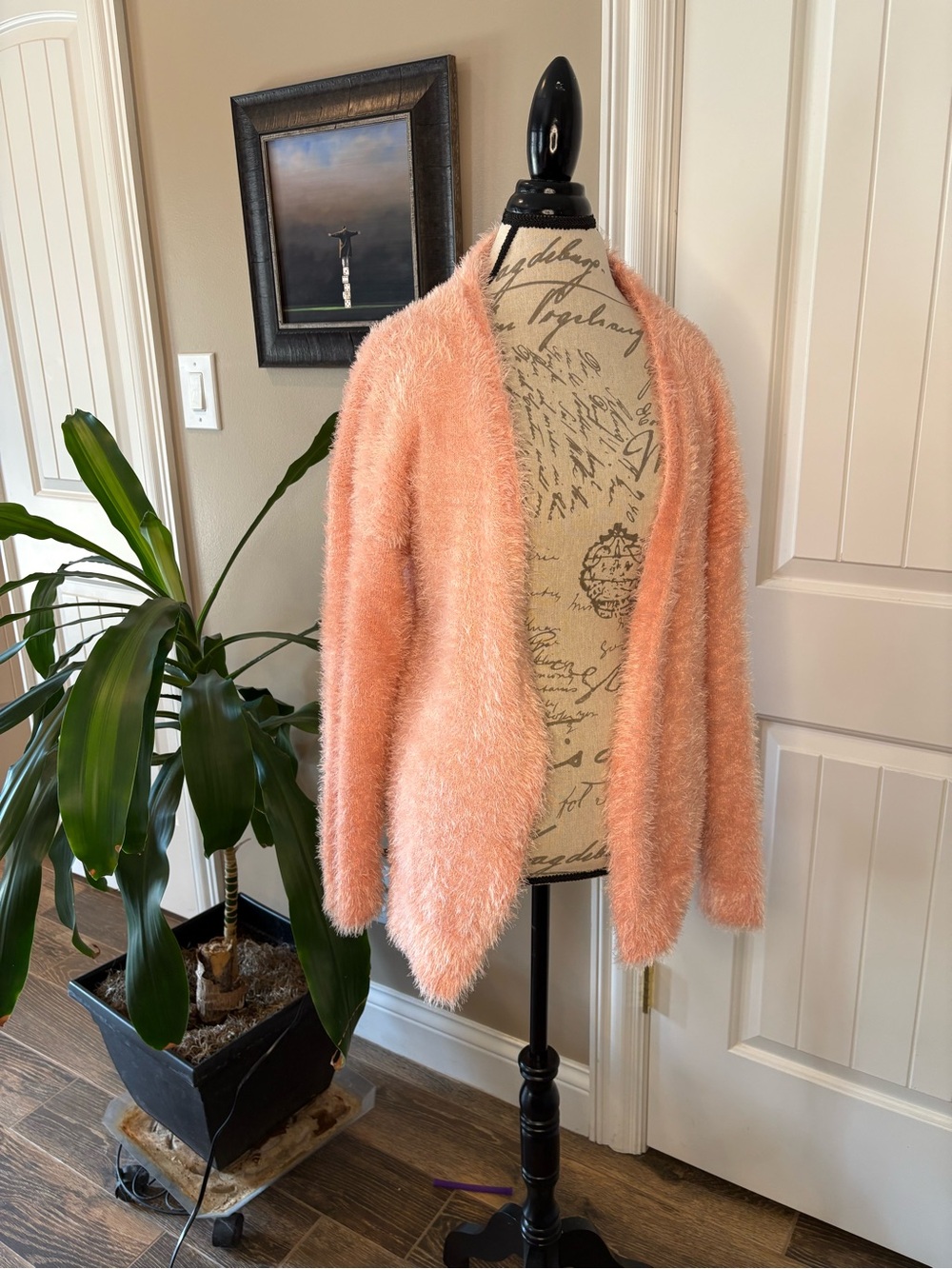 Miss Selfridge Peach Fuzzy Open-Front Cardigan